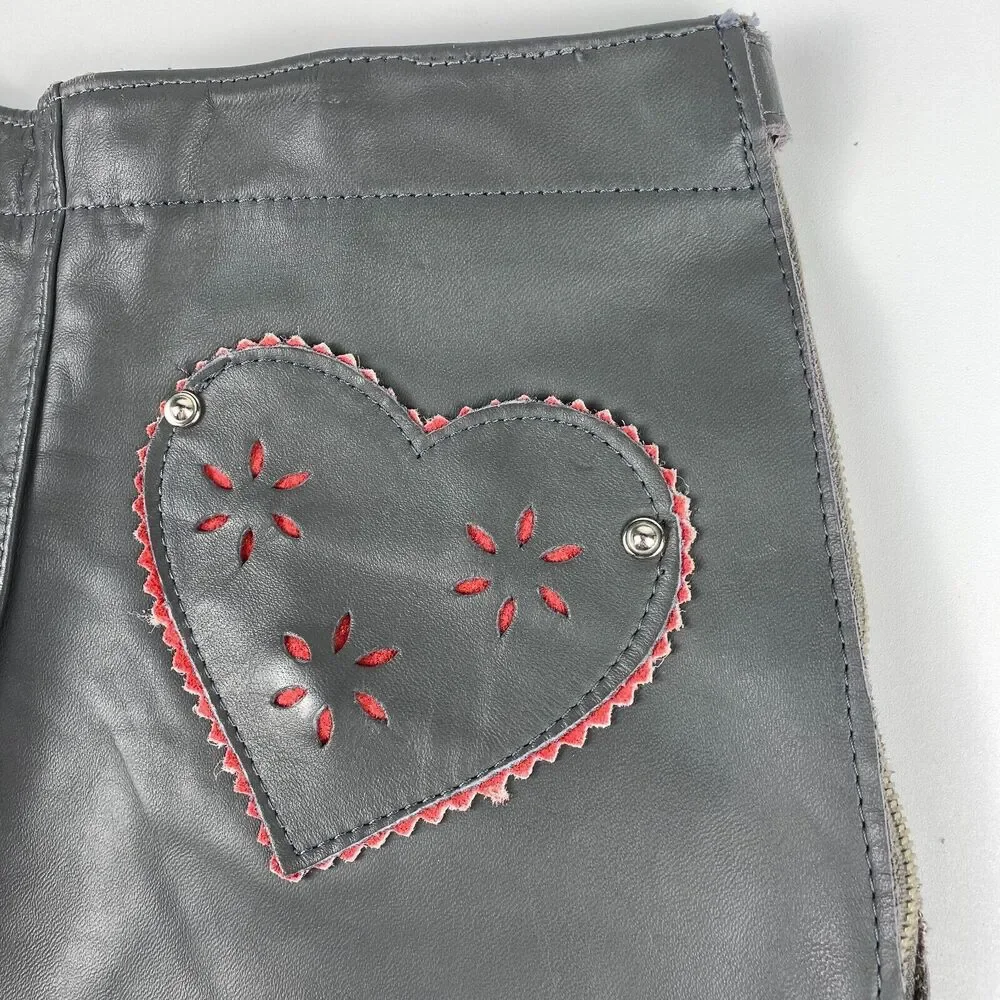 VTG 60s German Lederhosen Child Shorts Authentic Gray Leather Oktoberfest Heart